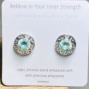 Etched & Detailed 1/2” Amazonite & CZ Studs with Swirl Backing